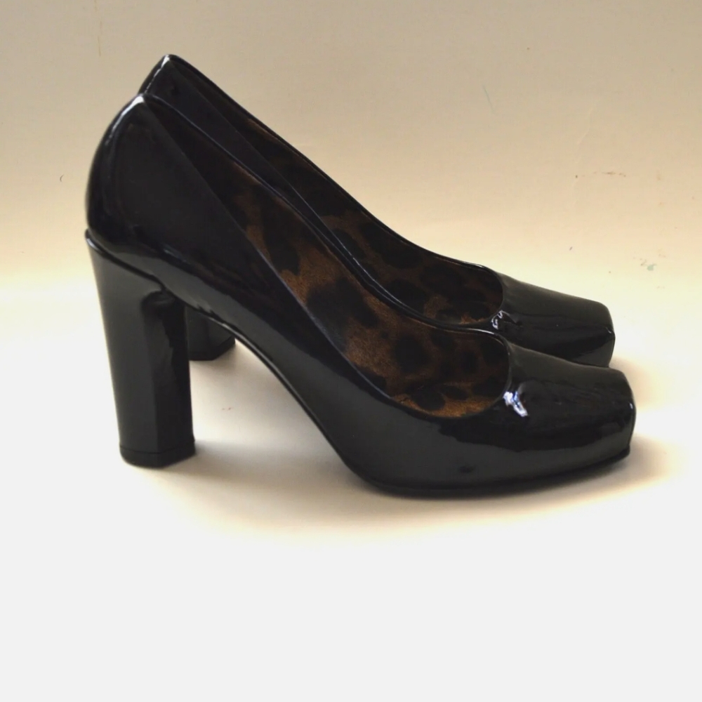 DOLCE & GABANNA  Black Patent Square Toe Block Heels Pumps  9.5 US 40 EU